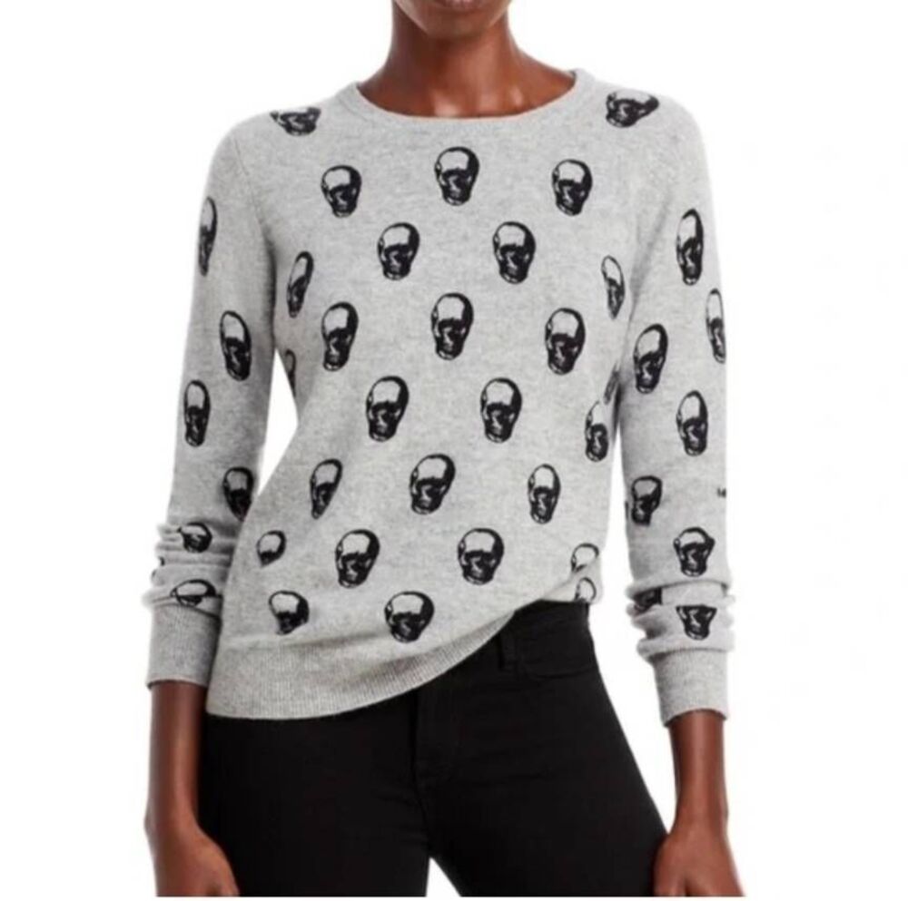 Chelsea & Theodore Cashmere Skull Print Sweater